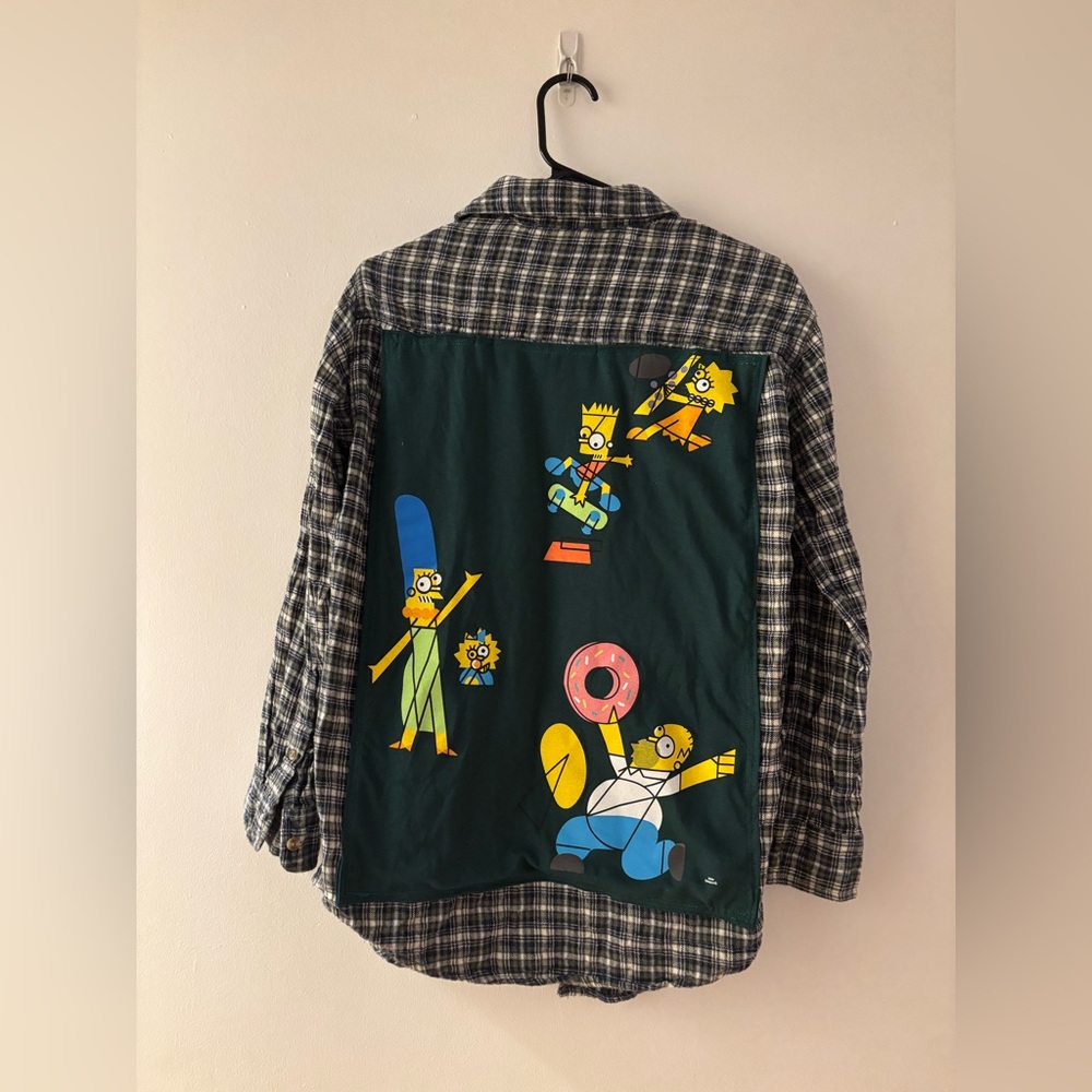 Green and Tan Flannel with Custom Simpsons Graphic